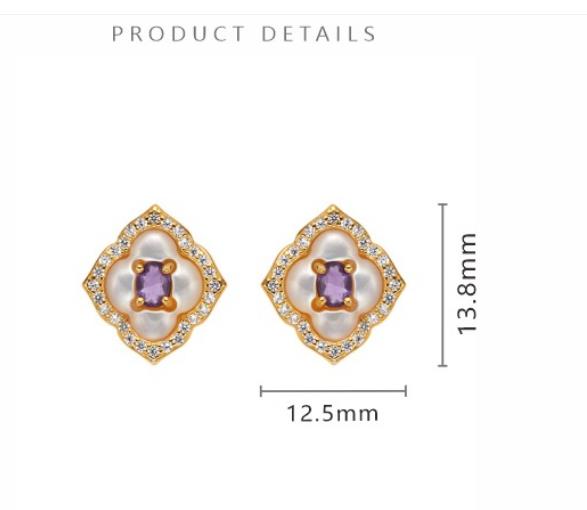 S925 Sterling Silver Natural Gemstone Earrings with Garnet Peridot and Amethyst